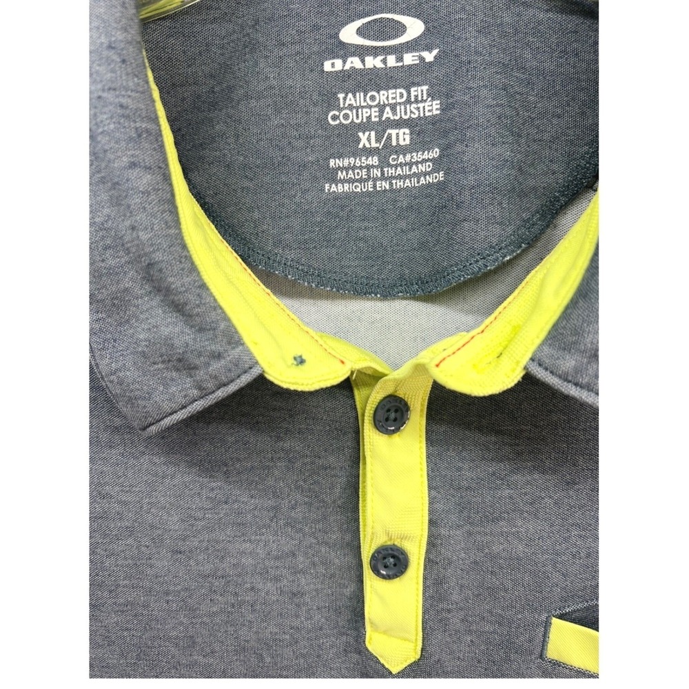 Oakley Mens XL GrayNeonYellow Tailored Fit Hydrolix Golf Polo Shirt Short Sleeve - Picture 2 of 11